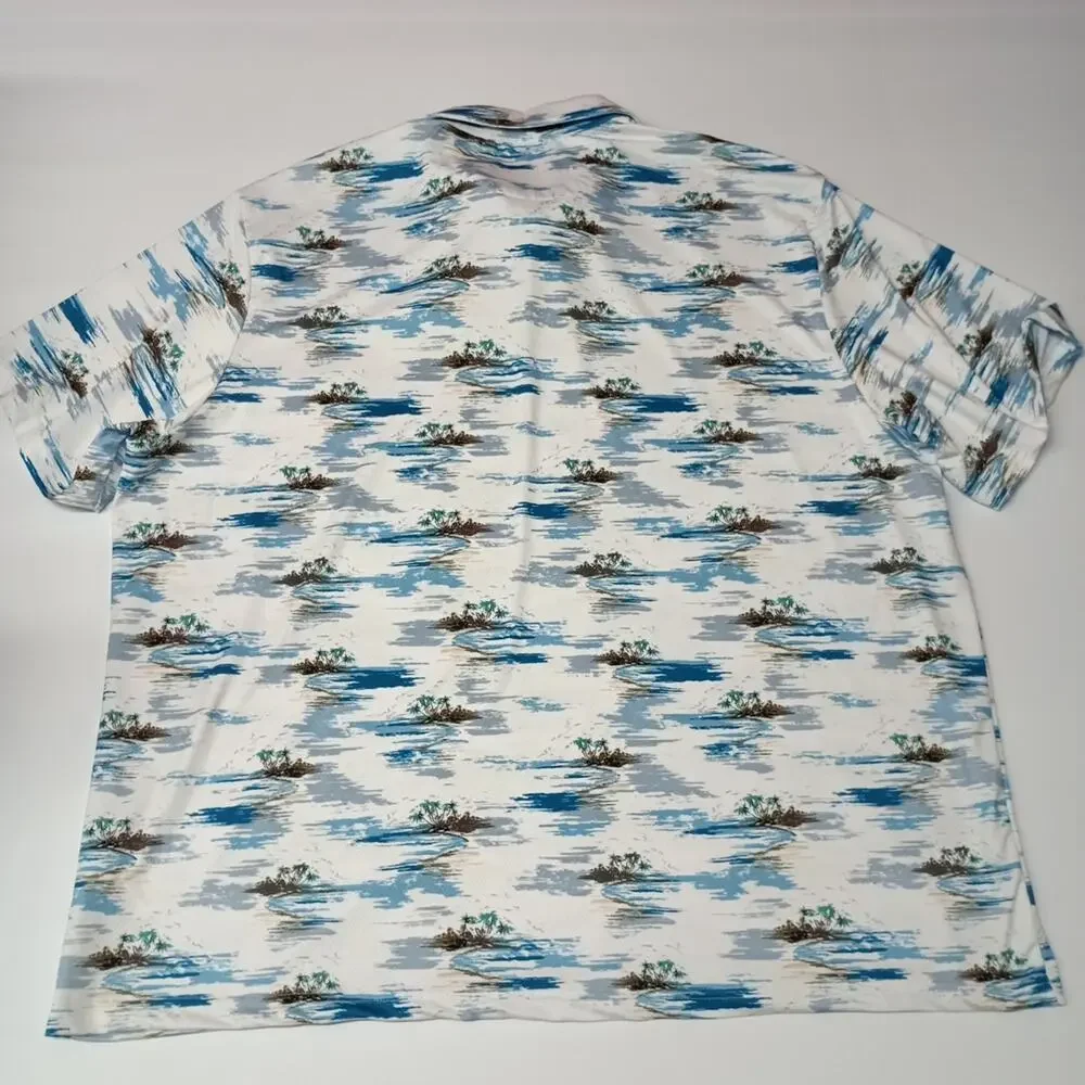 Chaps Printed Golf Polo Shirt Men's Size 3XL Bright White Stretch Moisture Wick‎